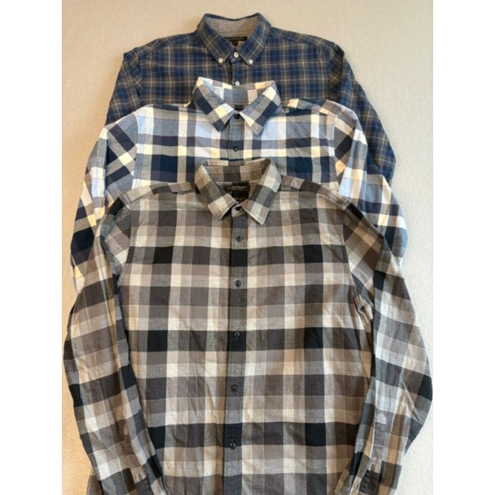 Banana Republic Luxe 3 Flannel Shirts Men Large Grant Fit Slim Fit 100% Cotton